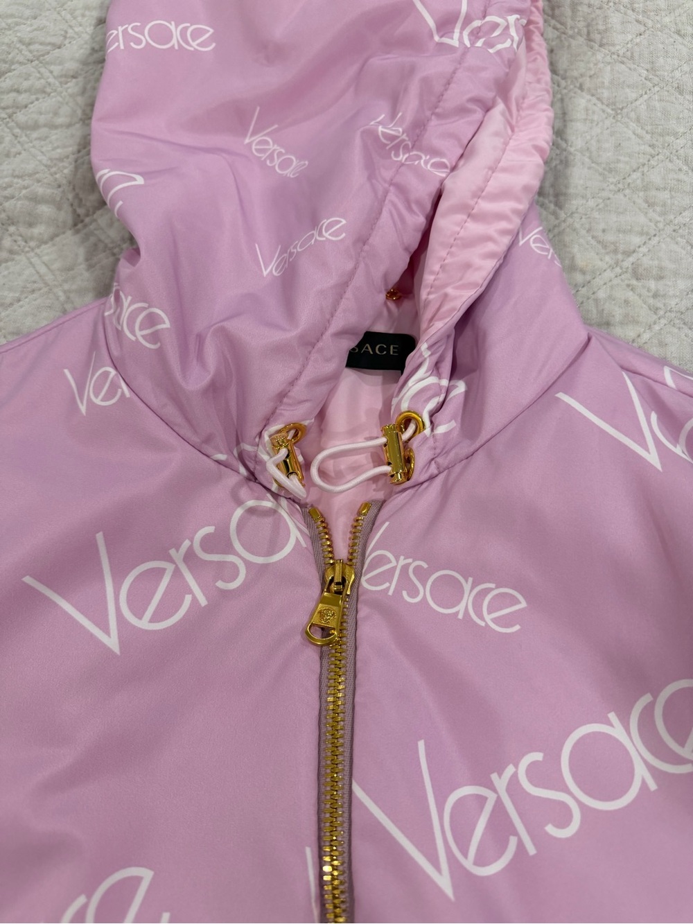 Versace Pink Logo Hooded Bomber Jacket - Picture 7 of 10